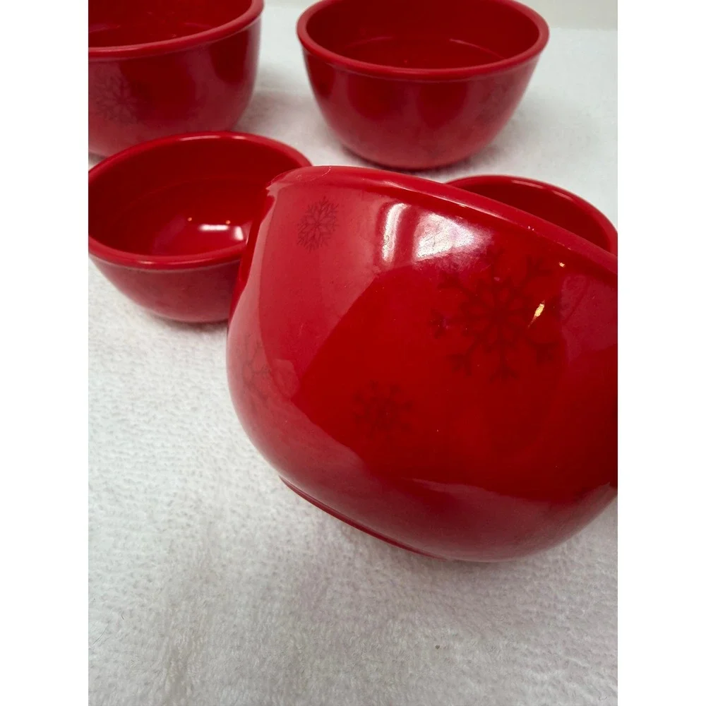 Unbranded Holiday Red Snowflake Nesting Melamine Prep Bowls Set of 5 Kitchenware